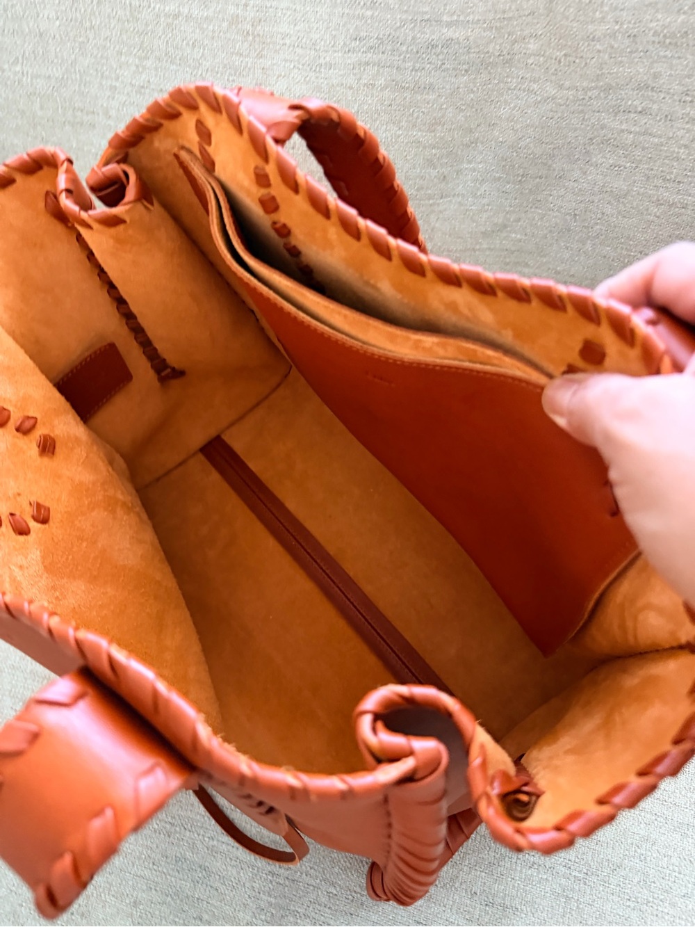 Chloé Medium Mony Whipstitch Calfskin Leather Tote Bag - Henna Orange / Caramel - Picture 5 of 10